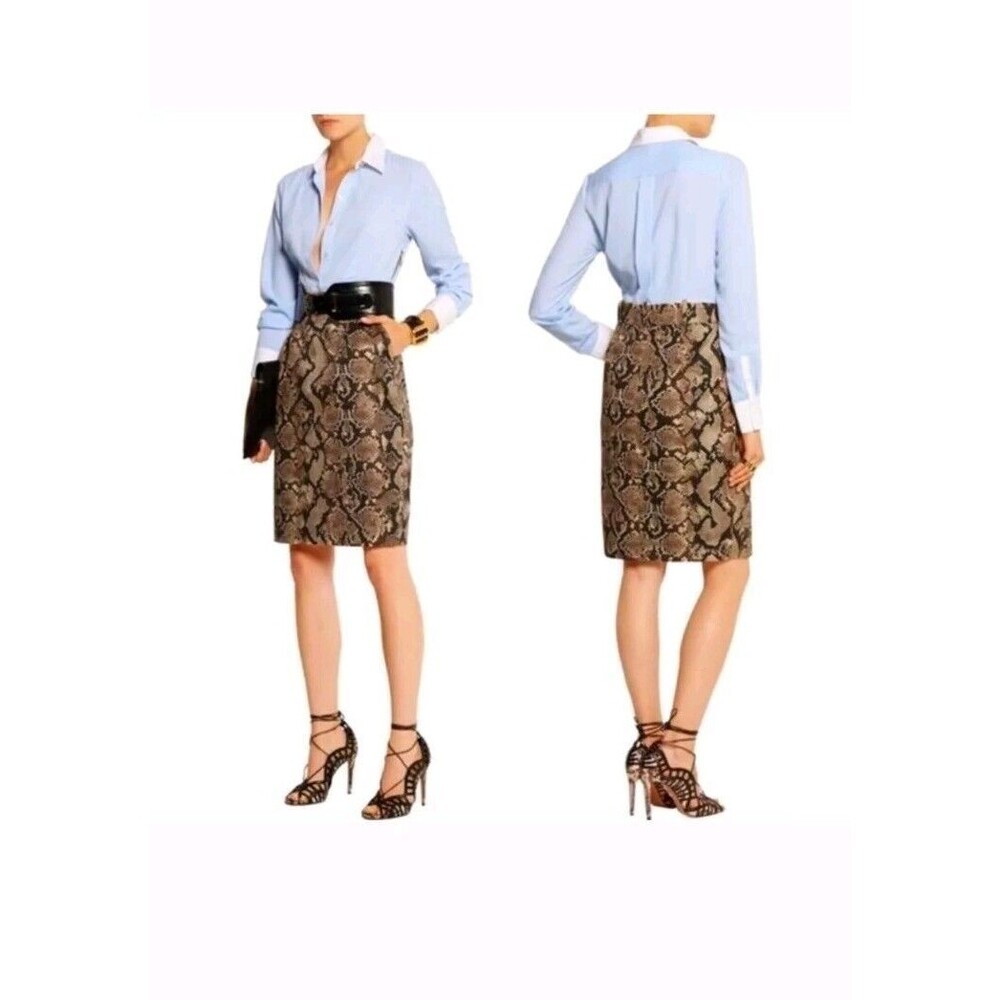 Altuzarra Pinstripe Blue and Brown Snakeprint Career Office Dress - Picture 3 of 15